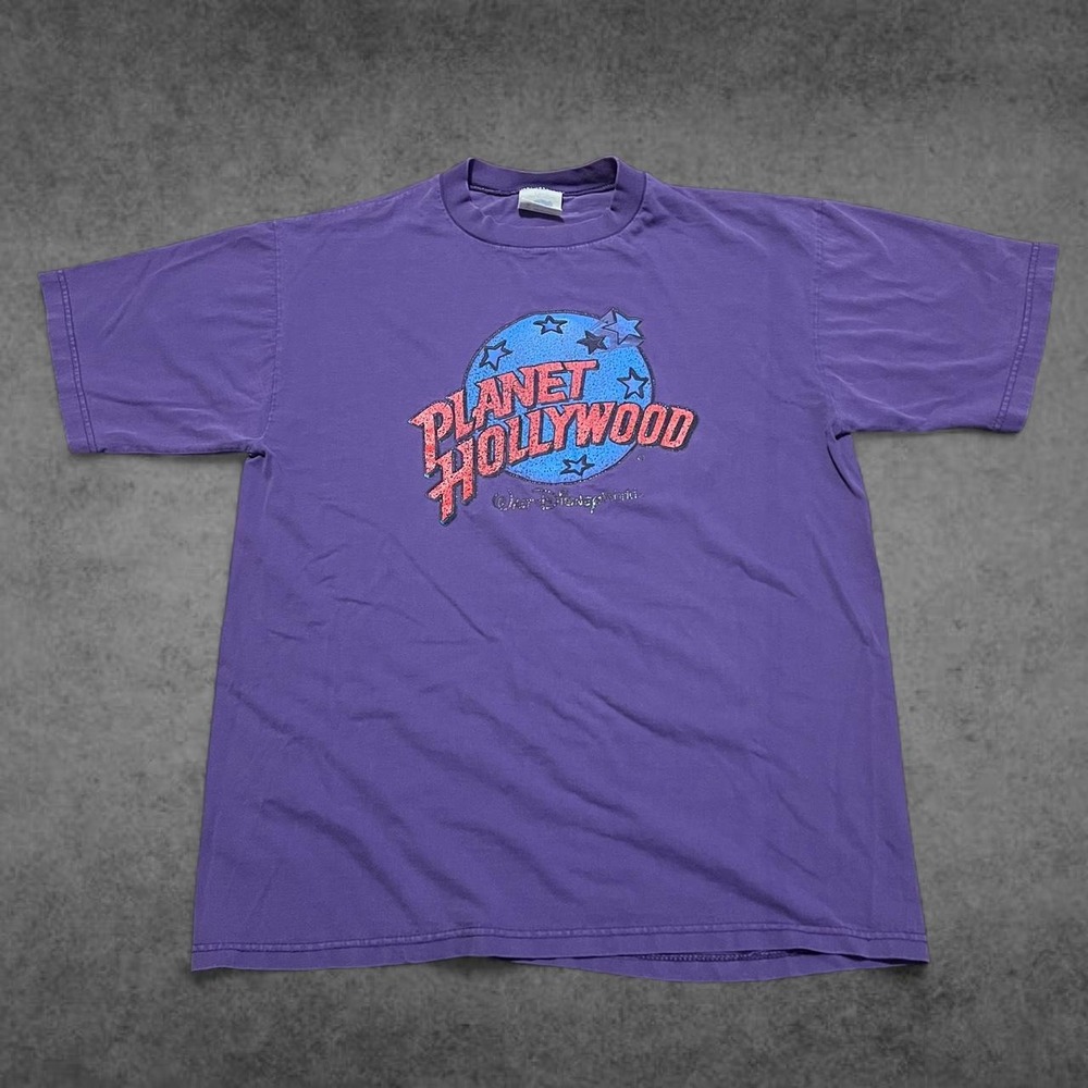 Vintage Planet Hollywood Walt Disney World Graphic T-Shirt Purple Mens Large Y2K
